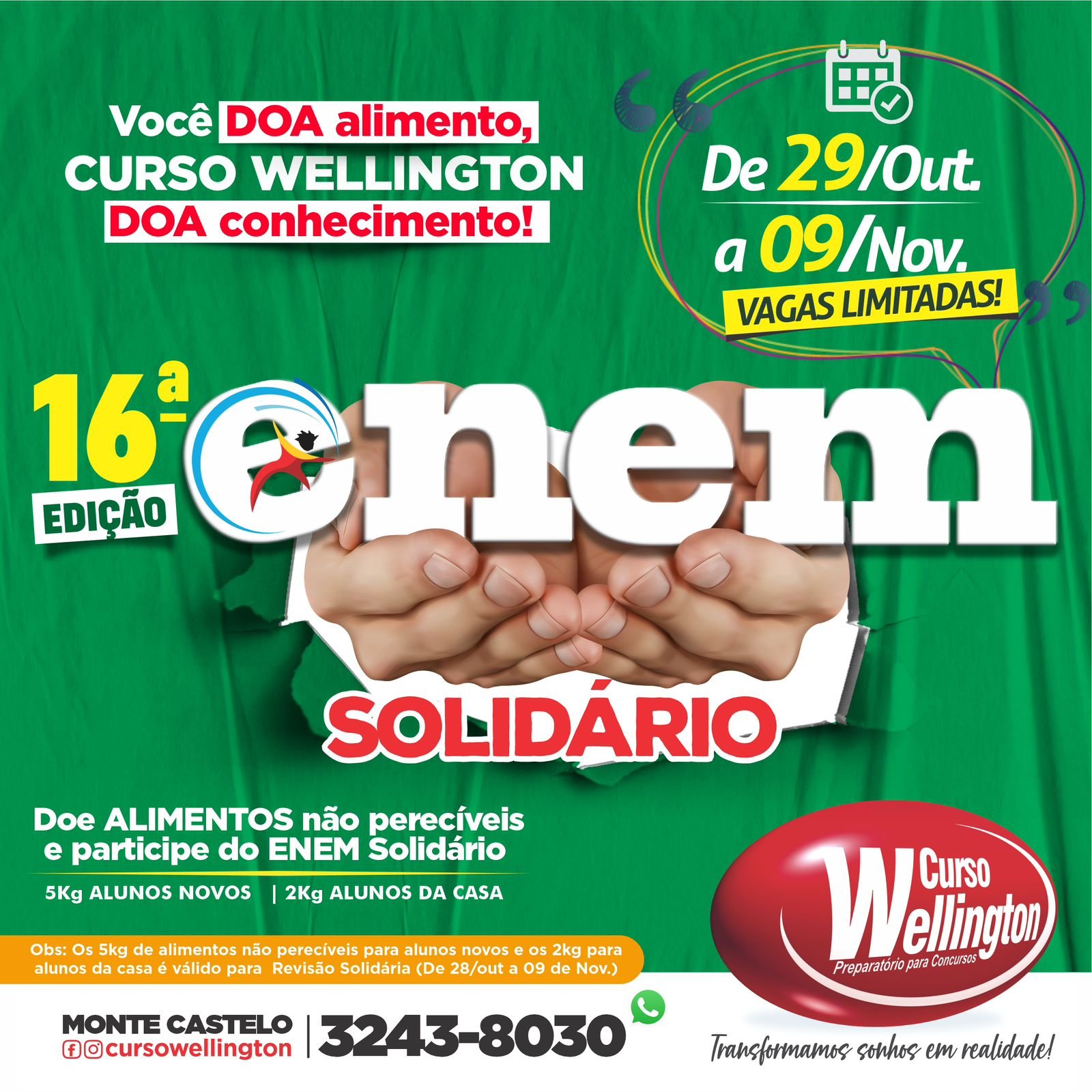 Curso Wellington realizará a 16ª edição de “Revisão Solidária para o ENEM”