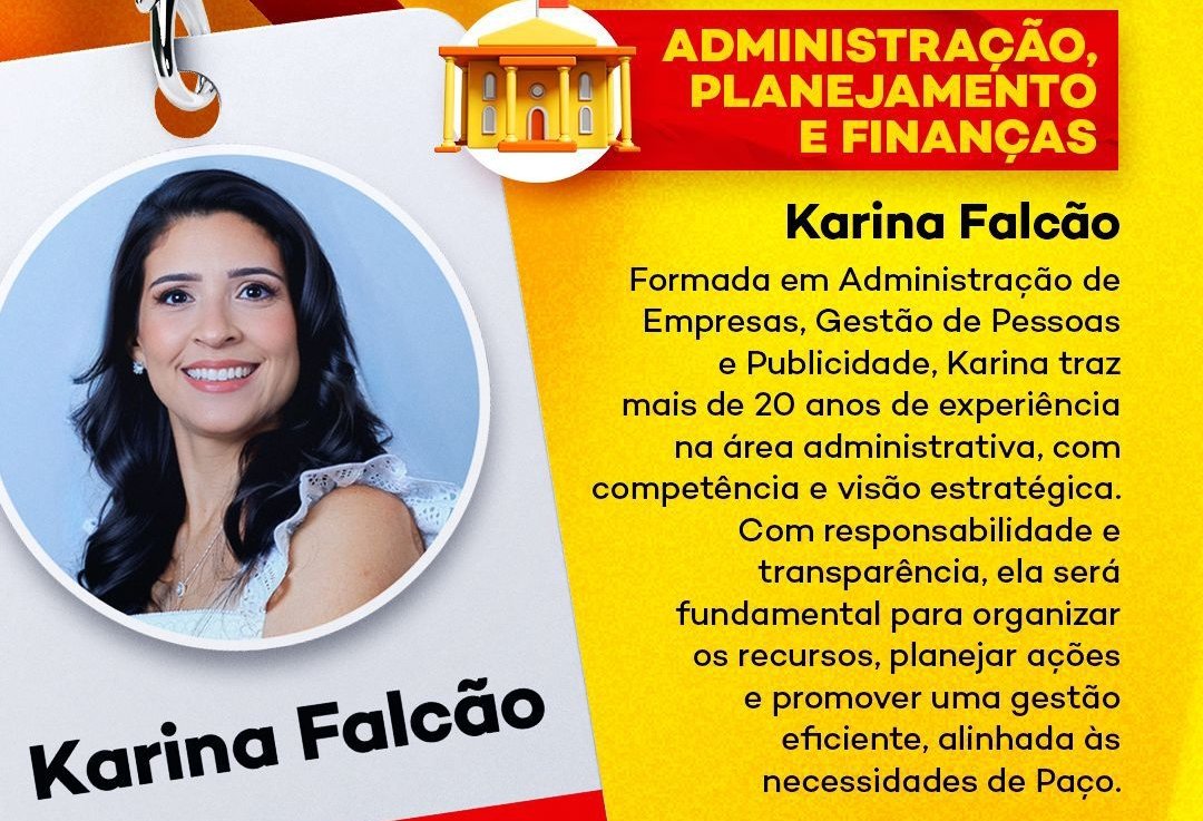 Fred Campos anuncia Karina Falcão como nova secretária de Administração, Planejamento e Finanças de Paço do Lumiar