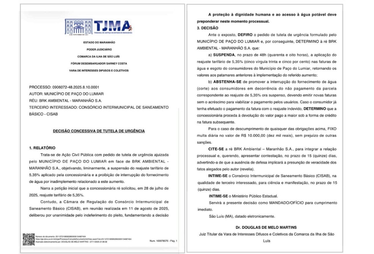 Justiça determina redução imediata das contas de água após ação do prefeito Fred Campos.